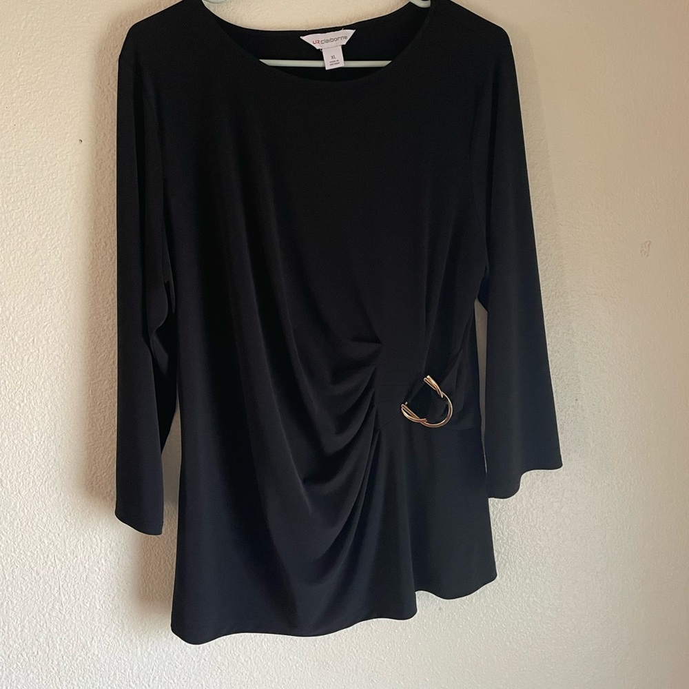 Liz Claiborne Womens Boat Neck 3/4 Sleeve Embellished Blouse NWOT